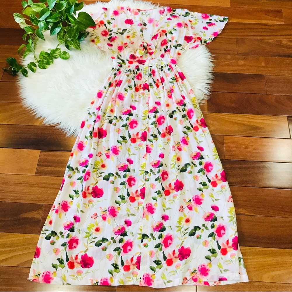 New🌿Floral Tie Front Maxi Beach Dress